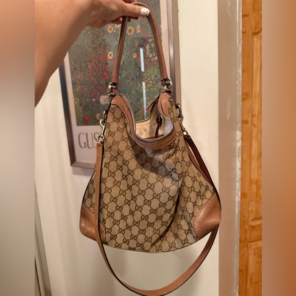 Gucci Canvas and Leather Hobo Crossbody